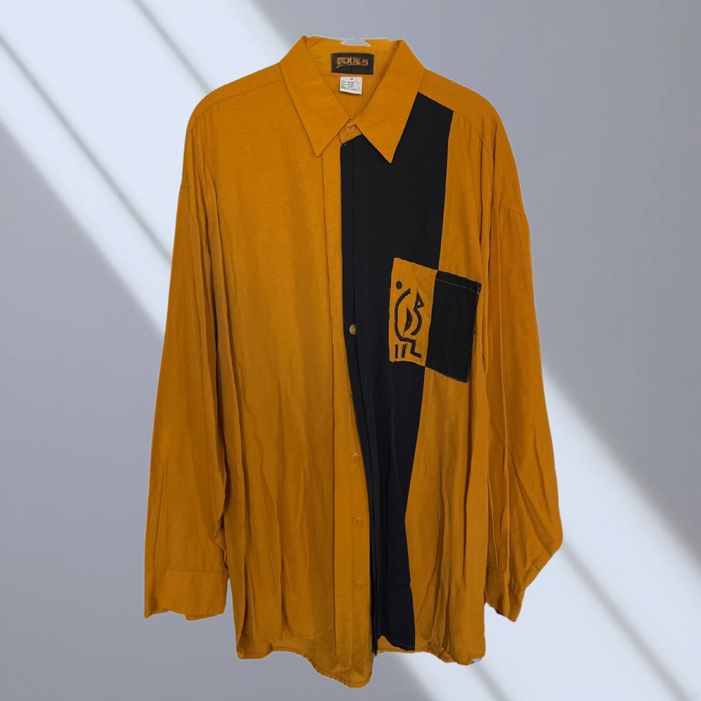 Casual Orange and Black Button Down Shirt with Striking Design